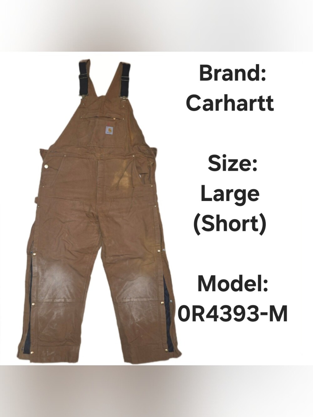 Carhartt Men's Loose Fit Firm Duck Insulated Bib Overalls (OR4393-M) Large Short